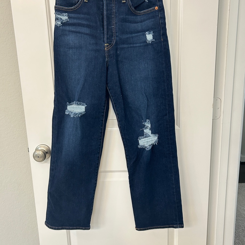 Levi's Ribcage straight ankle Dark Blue Distressed Straight Leg Jeans